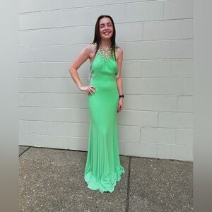 Floor length embellished green 2000’s dress by Tony Bowls Paris